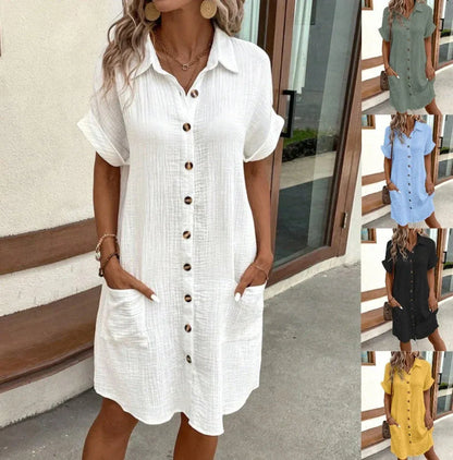 💥Limited Sale Only ￡11.99!!✨Short Sleeve Shirt Dress - Soft, Pocketed & Effortlessly Stylish💃