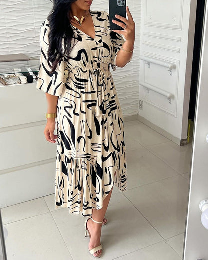 (🔥 Free Shipping🔥  48% OFF) V-Neck Waist Ink Print Dress