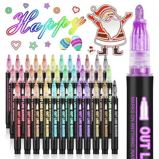 🎅Christmas Special Deals £6.99!!⚡50K+ SOLD!🎁Double Outline Glitter Coloring Pen Set