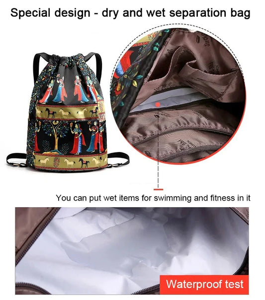 🔥 Drawstring Foldable Large Capacity Wet & Dry Travel Sports Backpack