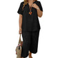 🎁Hot Sale🎁65%OFF💥Women's Solid Short Sleeve Top & Loose Wide Leg Pants 2-Piece Set