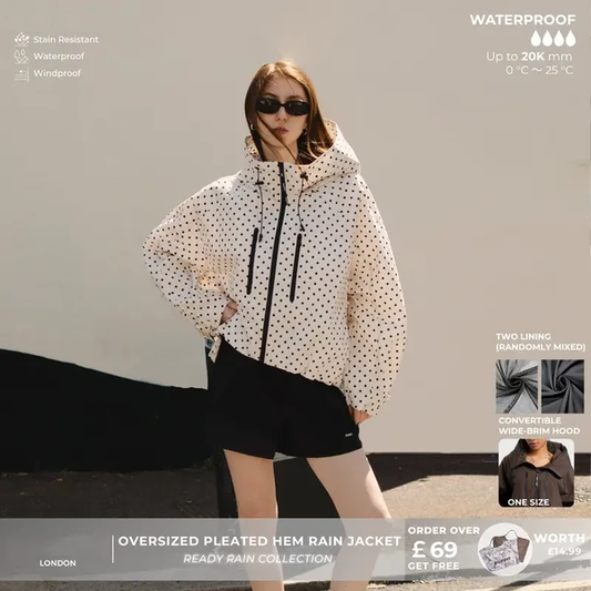 ⏳Limited-Time Sale: 50% OFF💥🧥Wide-Brim Hood💧Short Oversized Rain Jacket With Bubble Hem,Adjustable Cuffs