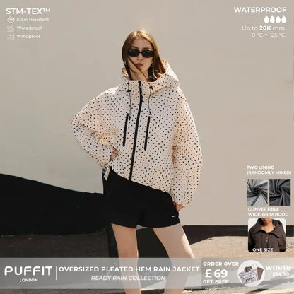 ⏳Limited-Time Sale: 50% OFF💥🧥Wide-Brim Hood💧Short Oversized Rain Jacket With Bubble Hem,Adjustable Cuffs