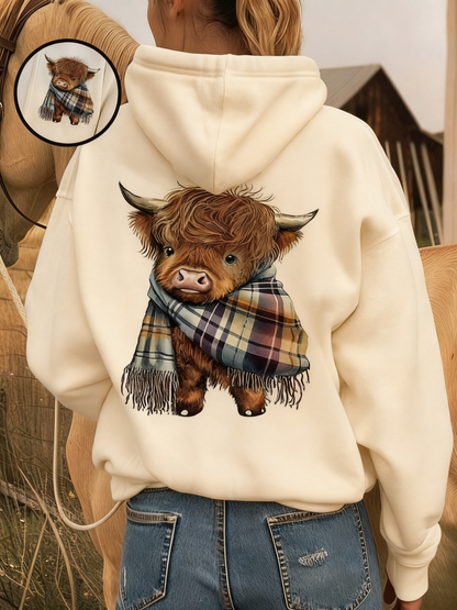 🎅💖LAST DAY SALE 50% OFF!!🎁Cute Highland Cow Cozy Fleece-Lined Hooded Sweatshirt🦬
