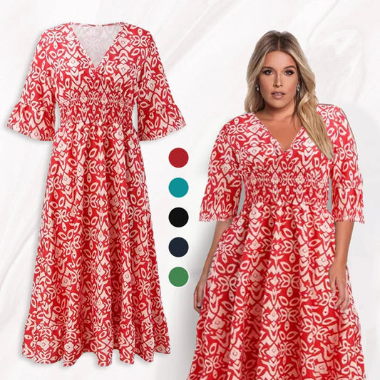 (🔥Hot Sale🔥60% OFF)👗 2026 Summer Casual Print V-neck Long Dress
