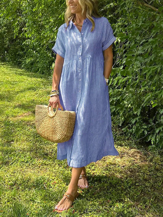 🔥HOT SALE 68% OFF🔥Striped Shirt Dress with Pockets—Effortless Style and Functionality