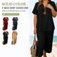 🎁Hot Sale🎁65%OFF💥Women's Solid Short Sleeve Top & Loose Wide Leg Pants 2-Piece Set