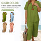🎁Hot Sale🎁65%OFF💥Women's Solid Short Sleeve Top & Loose Wide Leg Pants 2-Piece Set