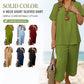 🎁Hot Sale🎁65%OFF💥Women's Solid Short Sleeve Top & Loose Wide Leg Pants 2-Piece Set