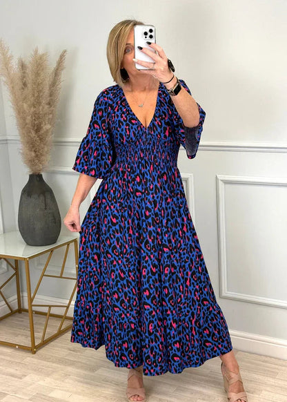 ✨2025 New Products Hot Sale-49% OFF💃🐆Leopard Shirred Waist Dress