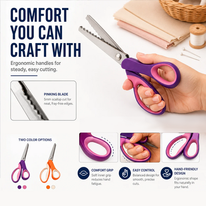 🔥HOT SALE 50% OFF🎁✂️ Pinking Shears Scissors – Stainless Steel, Ergonomic Cushioned Handles – Perfect for Sewing, Quilting & Scrapbooking! 🧵💨