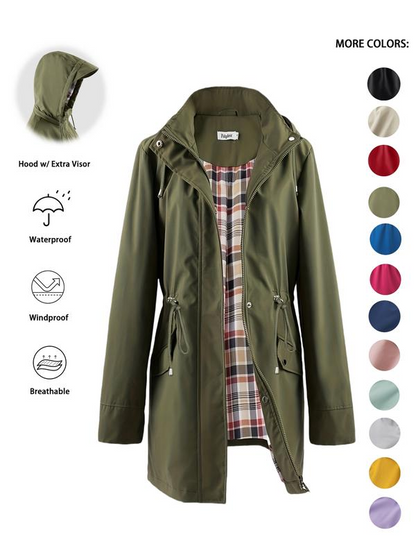 💖2026 HOT SALE 50% OFF🧥Women's Solid Color Drawstring Zip Up Hooded Trench Coat🍃