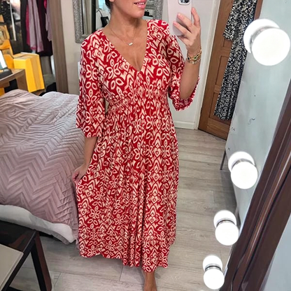(🔥Hot Sale🔥60% OFF)👗 2026 Summer Casual Print V-neck Long Dress
