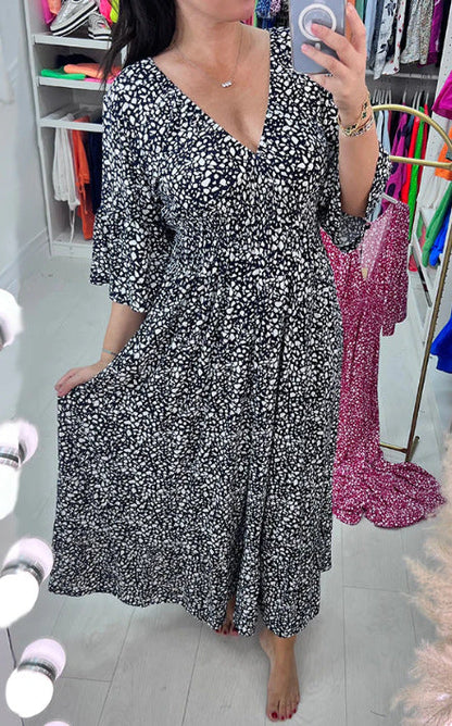 (👗Big Sale - 49% OFF🔥 Free Shipping)New Floral Print V Neck-Long Dress