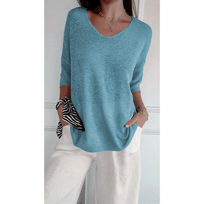 🔥Hot Sale-49% OFF🥰Solid Color Knitted V-neck Top