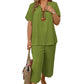 🎁Hot Sale🎁65% OFF💥Women's Solid Short Sleeve Top & Loose Wide Leg Pants 2-Piece Set