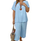 🎁Hot Sale🎁65%OFF💥Women's Solid Short Sleeve Top & Loose Wide Leg Pants 2-Piece Set