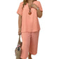 🎁Hot Sale🎁65%OFF💥Women's Solid Short Sleeve Top & Loose Wide Leg Pants 2-Piece Set