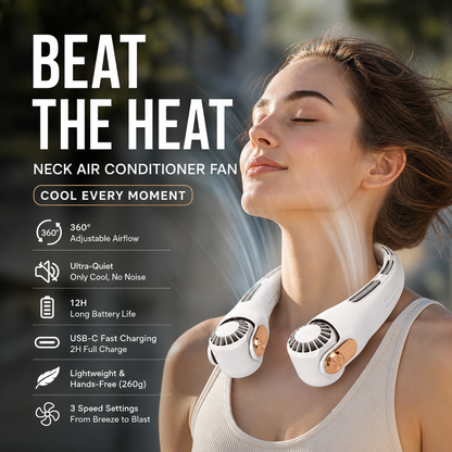 ⏰Last Day Special Price ￡9.99!!🍃Neck Air Conditioner Fan – Ultra‑quiet, 360° rotating, 3 speeds. Hands‑free cooling, long battery. Summer essential! 😎🌬️