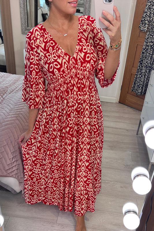 (🔥Hot Sale - 48% OFF🔥 Free Shipping)Casual Print V-neck Long Dress - dressowy