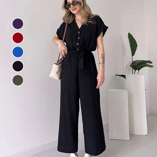 (48% OFF🔥 Free Shipping) 💖Women's V-Neck Short-Sleeve Casual Jumpsuit