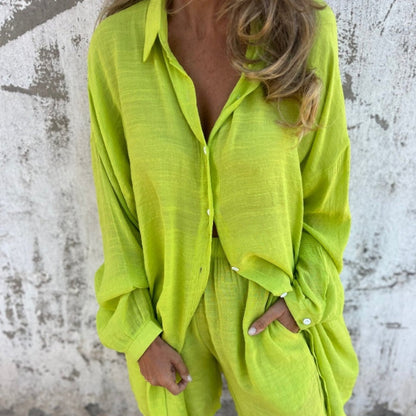 Summer hot sale 60%OFF✨Women's Casual Long Sleeve Shirt & Shorts Two-Piece Set