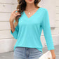 Women's 3/4 Sleeve V Neck Solid Color Top