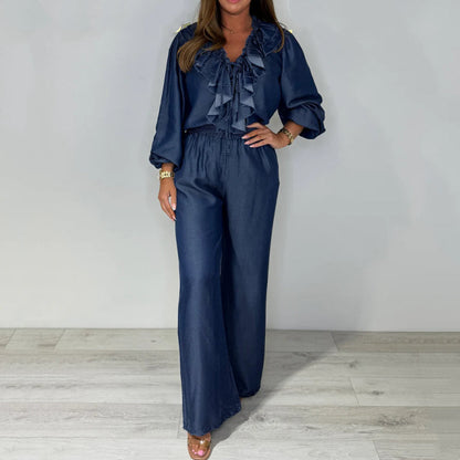 💙LAST DAY SALE 70% OFF🥰Women's Tiered Long-Sleeve Tops ＆ Wide-Leg Pants Set