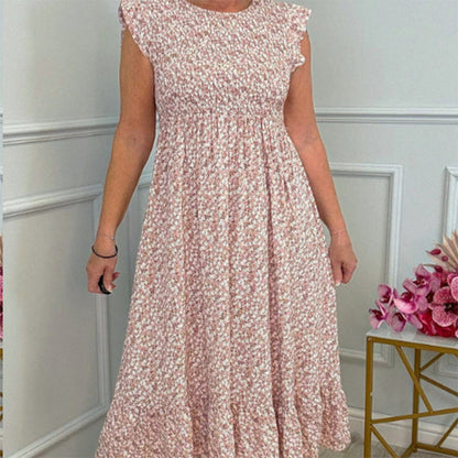 Big Sale 70%OFF⚡💃Women's Elegant Floral Print High-Waisted Ruffle Cap Sleeve Dress