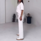 Effen Damesbovenstuk met Korte Mouwen ＆ Broek Tweedelige Set