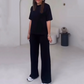 Effen Damesbovenstuk met Korte Mouwen ＆ Broek Tweedelige Set