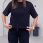 Effen Damesbovenstuk met Korte Mouwen ＆ Broek Tweedelige Set