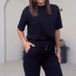 Effen Damesbovenstuk met Korte Mouwen ＆ Broek Tweedelige Set
