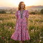 Women's Floral Print Puff Sleeve Maxi Dress