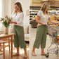 Women's Ribbed Wide-Leg Capri Pants with Pockets