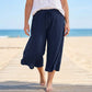 Women's Ribbed Wide-Leg Capri Pants with Pockets