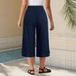 Women's Ribbed Wide-Leg Capri Pants with Pockets