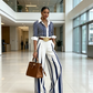 🥳SUMMER HOT SALE🥳💞 Women's Striped Shirt & Wide-Leg Pants 2-Piece Set