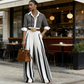 🥳SUMMER HOT SALE🥳💞 Women's Striped Shirt & Wide-Leg Pants 2-Piece Set
