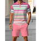 🔥Men's Short Sleeve Casual Set, Summer Beach Fashion Sport Wear, Plaid Pattern, Slim-Fitting, Above the Knee