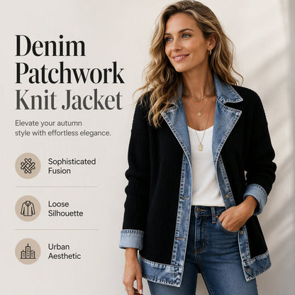 ⌛LAST DAY SALE 70% OFF🍂🔥Women’s Elegant Denim Spliced Ribbed Knit Coat