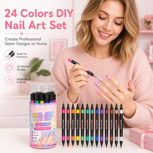 💕LAST DAY-50% OFF🌈24 Colors Dual Ended Nail Art Pens Set🪄🎨
