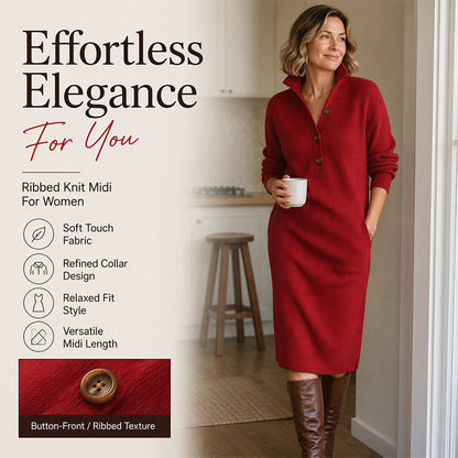 🌸Hot Sale 50% OFF💖Women's Ribbed Knit Sweater Dress with Lapel Collar