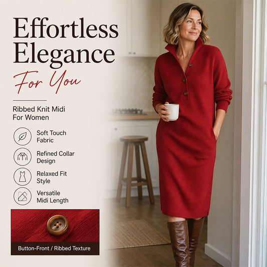 🌸Hot Sale 50% OFF💖Women's Ribbed Knit Sweater Dress with Lapel Collar