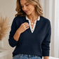 🌸LAST DAY SPECIAL PRICE!!🌸Women's Mock Neck Lace Trim Knit Sweater