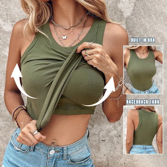 💖LAST DAY SPECIAL PRICE: ￡10.99!!💖Ribbed Stretchy Tank Top with Shelf Bra
